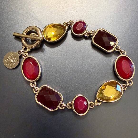WHBM Autumn Burgundy Gold Stone Silver Tone Link Bracelet - Picture 1 of 7